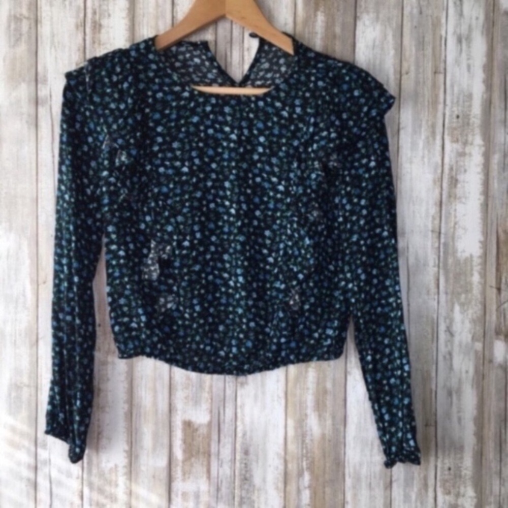 Wild Fable Blue Floral Long Sleeve Blouse - Picture 5 of 7